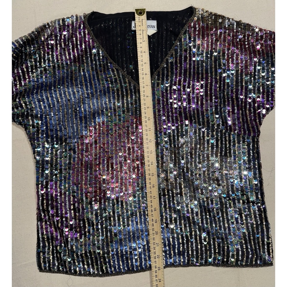 Vintage Jack Bryan Color Colorful Sequin Top Silk Women's 8 10 Shirt - Picture 7 of 9